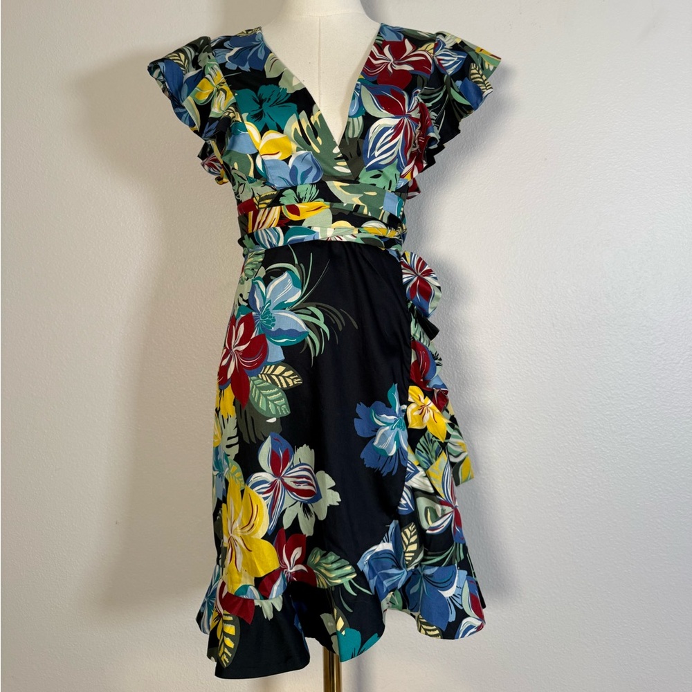 Alexis Janna ruffle floral wrap‎ mini dress multi-color tropical Women’s Sz XS
